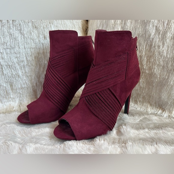 Charming Charlie Burgundy Open-Toe Booties - Picture 2 of 14
